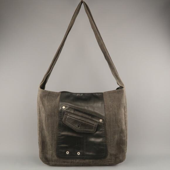 EMPORIO ARMANI Charcoal Coated Canvas Leather Patch Oversized Tote Bag - Picture 1 of 1
